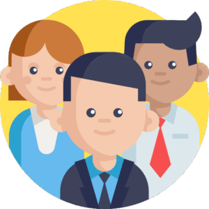 Three people smiling together in teamwork